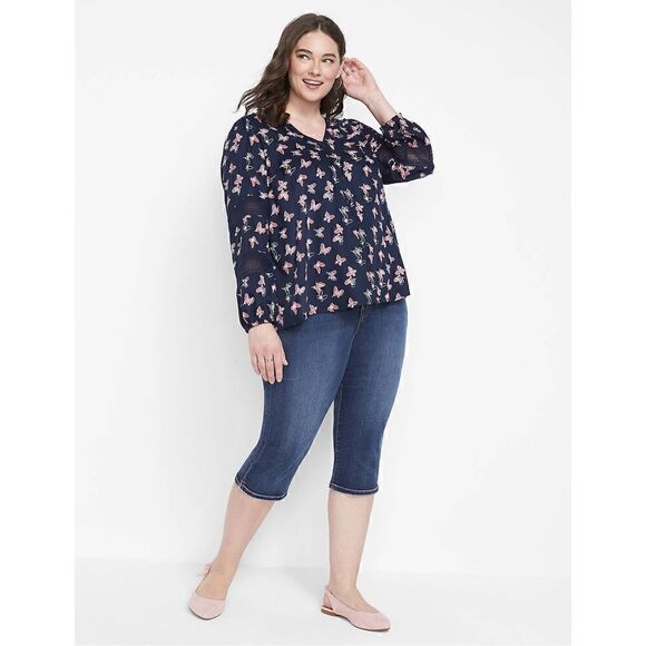 Lane Bryant No-Peek Button-Front Lace Trimmed Top (Sz 22/24) - Picture 7 of 8